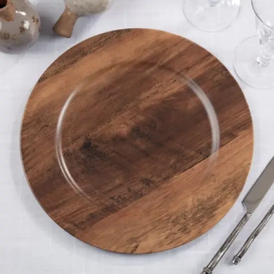 Saro Lifestyle Faux Wood Finish Charger Plate (Set of 4), 13", Brown image {3}