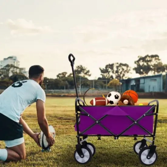 DSVIMOY Collapsible Foldable Wagon Cart with Strapping, Wagon Grocery Cart for Camping Shopping Sports, Purple, 25.98"*17.32"*37.4" image {3}