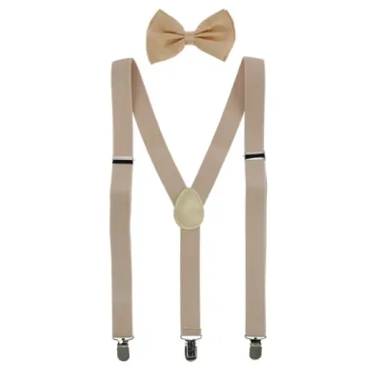 CTM Men's Solid Fashion Color Bow Tie and Suspender Set image {6}