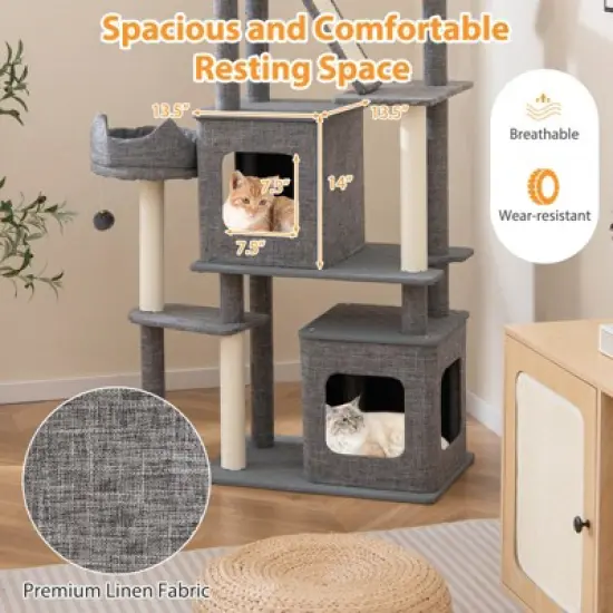 Costway 71&rdquo; Tall Cat Tree Multi-Level Large Cat Tower w/ Scratching Posts for Indoor Adult Cats & Kittens image {7}
