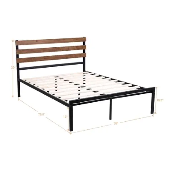 Costway Twin Size Metal Platform Bed Frame Mattress Foundation wooden Headboard image {3}
