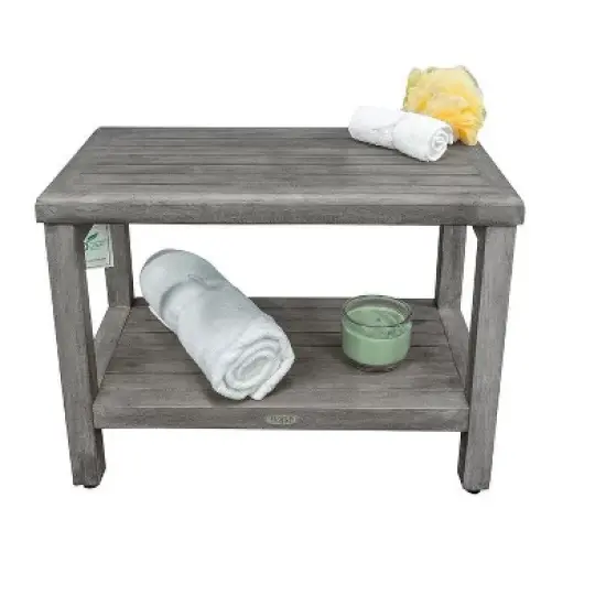 CoastalVogue&reg; Eleganto&reg; 24" Teak Wood Shower Bench with Shelf in Antique Gray Finish image {10}
