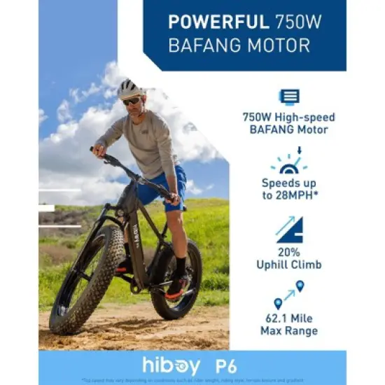 Hiboy Adult P6 26" Step-Over Electric Mountain Bike - Black image {6}