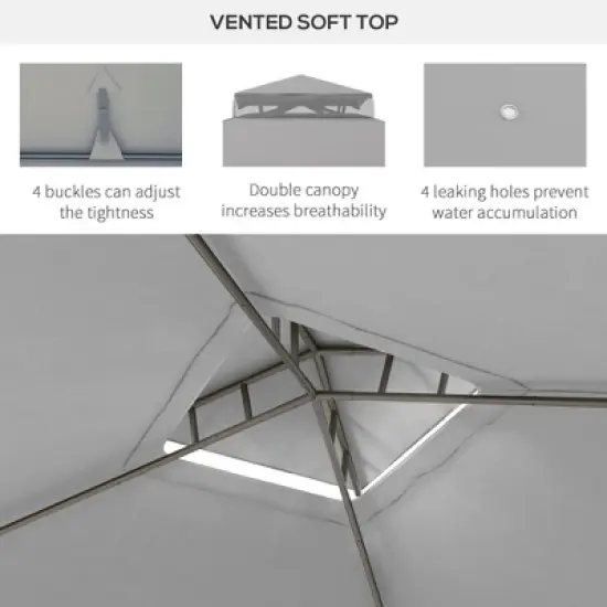 DOMETOUR 9.6' x 11.6' Patio Gazebo with 2-Tier Roof & Netting, Steel Frame for Garden, Lawn, Backyard, Deck, Gray image {5}