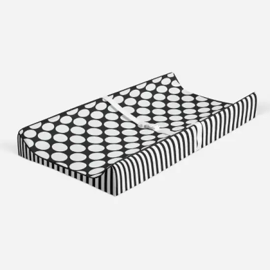 Bacati - Dots/Pin Stripes Black/White Large Dots Changing Pad Cover image {1}