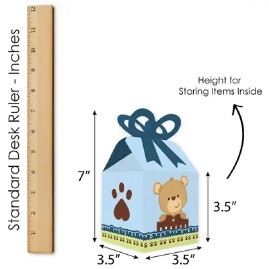 Big Dot of Happiness Baby Boy Teddy Bear - Square Favor Gift Boxes - Baby Shower Bow Boxes - Set of 12 image {5}
