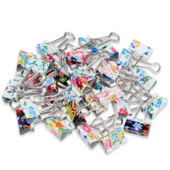 Juvale 40 Pack Cute Binder Clips for Paper, Notebooks, Planners, File Folders, Organization for School and Work, 6 Floral Designs. 1.5 x 0.75 In image {5}