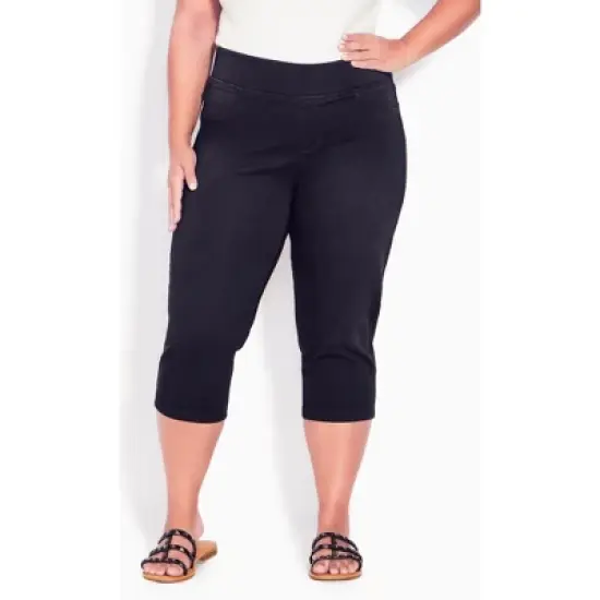 Women's Plus Size Butter Denim Pull On Crop - black | AVENUE image {3}