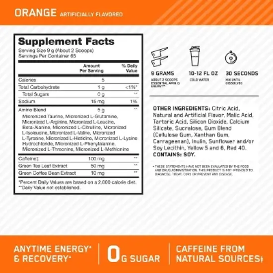 Optimum Nutrition, Essential Amino Energy, Powder, Orange Cooler, 65 Servings image {3}
