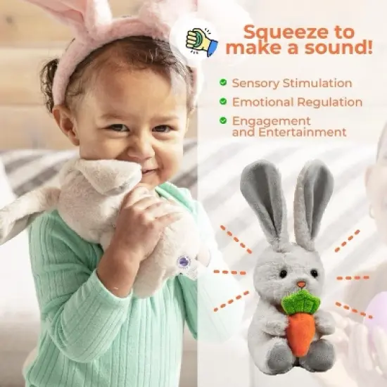 Easter Baby Plush Bunny Holding Carrot - Plush Bunny Sensory Easter Decorations Toy for Newborns and Infants Plushie Easter Toys image {2}