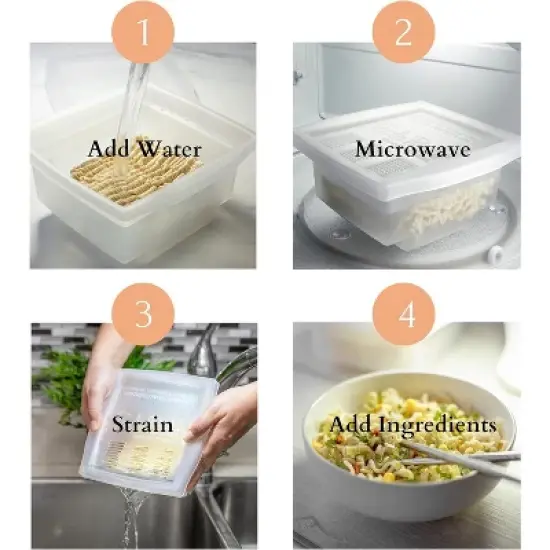 The Original Fasta Pasta Microwave Ramen Cooker w Lid and Built-in Strainer- No More Messes, Waiting for Water to Boil,or Sticky Noodles image {1}