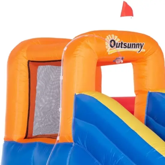 Outsunny 5-in-1 Inflatable Water Slide Kids Bounce House Space Theme Includes Slide Trampoline Pool Cannon Climbing Wall with 450W Air Blower image {4}