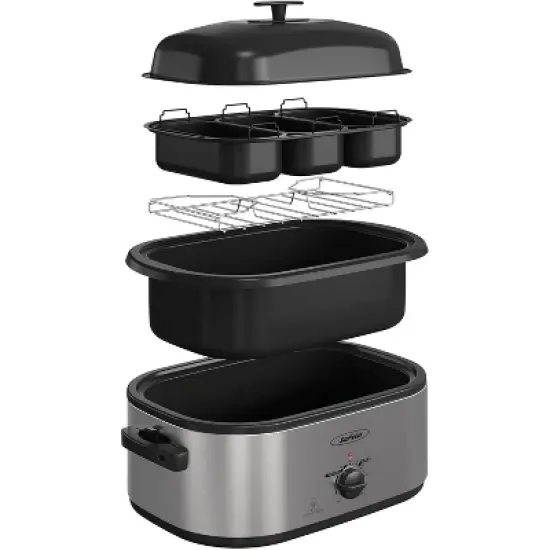 Heynemo Electric Roaster Oven, 24 QT Roaster with 3 Compartments and Self-Basting Lid, Turkey Roaster Oven with Removable Pan & Rack image {5}