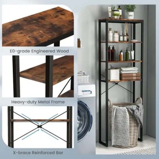 Costway 4-Tier Over the Toilet Storage Rack Freestanding Bathroom Organizer Rustic Brown image {6}