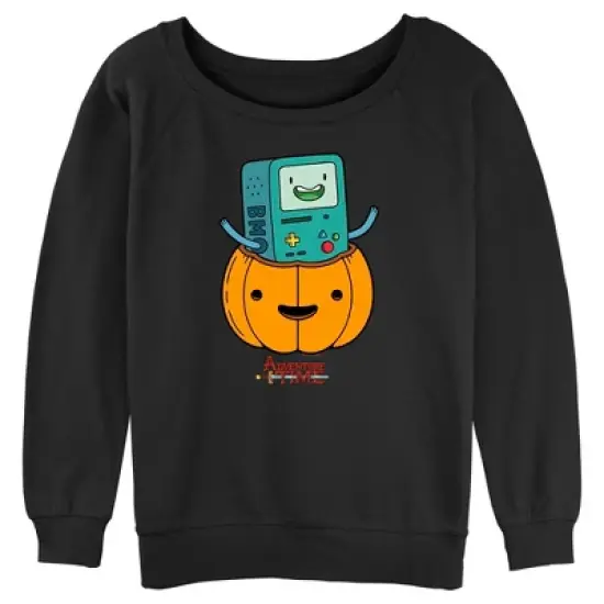 Junior's Adventure Time Halloween BMO Jack-o'-lantern Sweatshirt image {3}