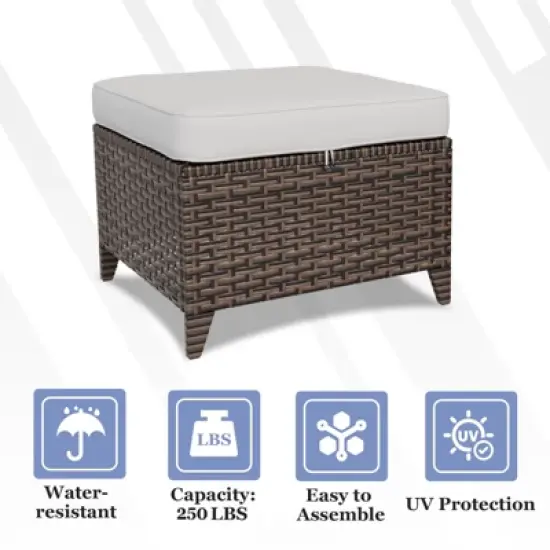 EAGLE PEAK Ocean Vista 2 Piece Wicker Patio Ottoman Set, Variated Wicker Multipurpose Square Ottomans image {4}