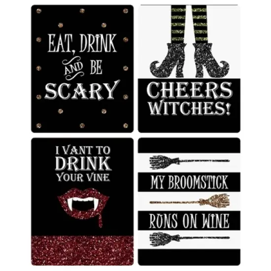 Big Dot of Happiness Spooktacular - Eat, Drink and Be Scary Halloween Party Decorations for Women and Men - Wine Bottle Label Stickers - Set of 4 image {6}