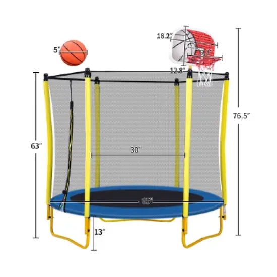 BestParts 5.5FT Kids Trampoline with Enclosure Net & Basketball Hoop, Indoor & Outdoor Mini Trampoline for Toddlers image {3}