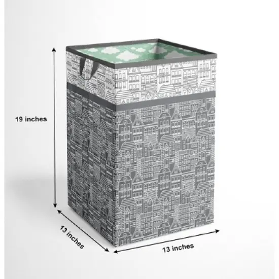 Bacati - Clouds in the City Mint//Gray Collapsible Laundry Hamper image {3}