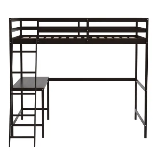 Flash Furniture Riley Loft Bed Frame with Desk, Wooden Bed Frame with Protective Guard Rails & Ladder for Kids and Teens image {10}