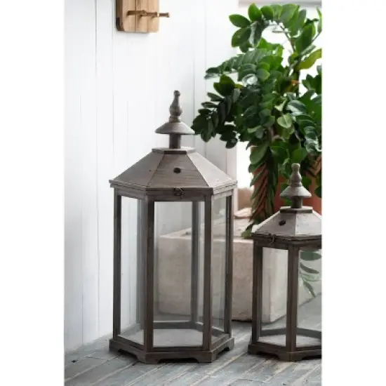 A&B Home 2pc Graca Polygon Temple Outdoor Garden Lanterns - Natural image {4}