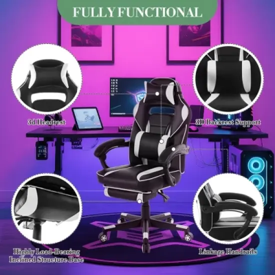 360&deg; Swivel Gaming Chair with Retractable Footrest, Adjustable Height PU Leather Computer Chair, Ergonomic Lumbar & Headrest Support for Play Room, image {3}