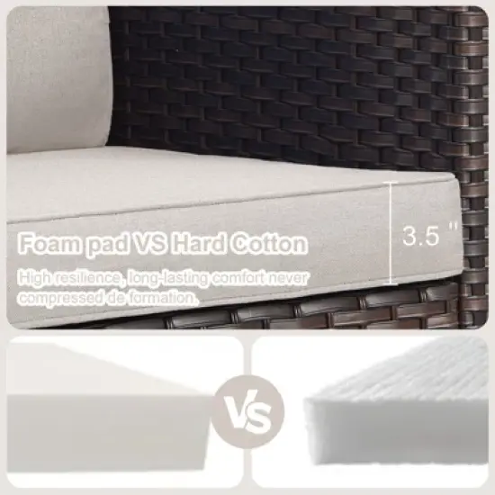 POCASSY All Weather Brown Wicker Patio Furniture Set, Outdoor Conversation Set with Swivel Chairs Set of 2 and Comfort Seat Cushion for Porch Balcony image {8}