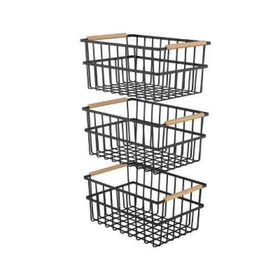 Oceanstar Metal Wire Organizer Bin Basket with Handles, Set of 3, Black image {5}