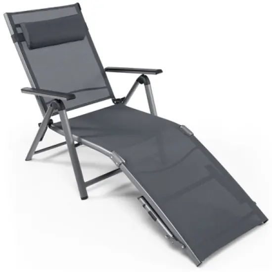 Costway Patio Folding Aluminum Lounge Chair Chaise Adjustable Back Armrest Headrest image {8}
