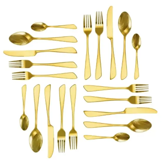 MegaChef Gibbous 20 Piece Flatware Utensil Set, Stainless Steel Silverware Metal Service for 4 in Gold image {4}