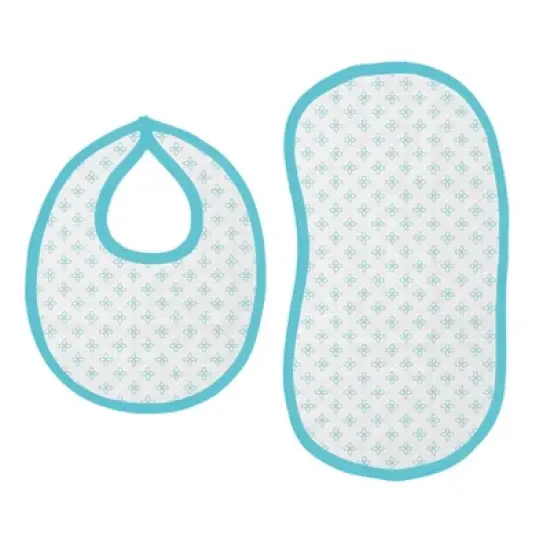Bacati - Petals/Floral Muslin 4 pc set of Bibs & Burp Cloths Set Aqua image {2}