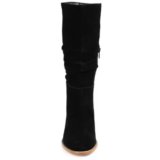 Journee Signature Womens Genuine Leather Syrinn Almond Toe Inside Zip Mid Calf Boots image {5}