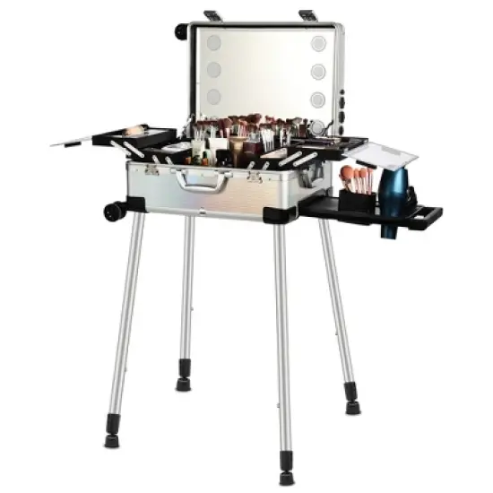 Lockable Rolling Makeup Train Case with LED Mirror image {1}