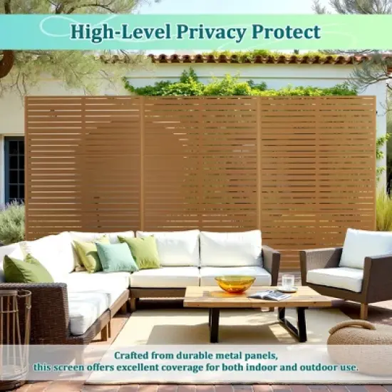 TOAOTBNBO Metal Privacy Screen with Stand, Decorative Privacy Fence Panels with Louver Pattern, Outdoor Privacy Screen for Balcony, Brown image {5}