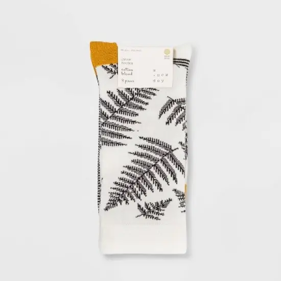 Women's Fern 3pk Crew Socks - A New Day&trade; Black 4-10: Botanical Pattern, Lightweight Knit, No Cuff image {1}