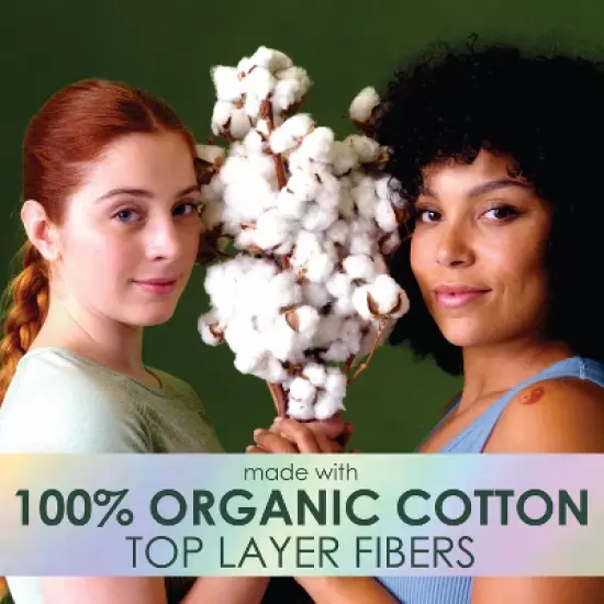 L. Organic Cotton Top Layer Ultra Thin Pads with Wings - Extra Long Overnight Absorbency - 48ct image {6}