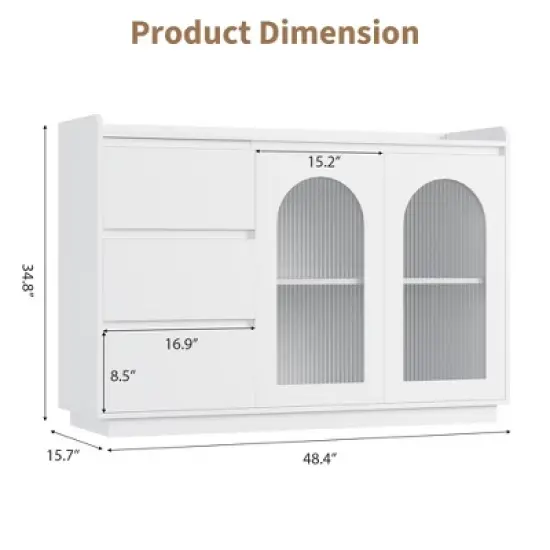 Coffee Bar Cabinet, Buffet Cabinet Storage Cabinet Sideboard, Modern Kitchen Buffet Table with Drawers, Glass Doors, for Kitchen Dining Room image {4}