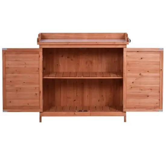 Cesicia Outdoor 39 x 19.1 x 37.4 inch Potting Bench Table,Storage Cabinet with 2-Tier Shelves and Side Hook, Orange image {3}