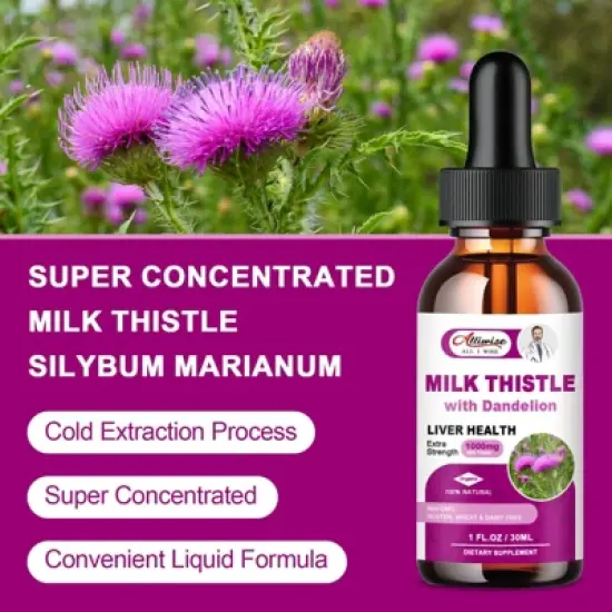Alliwise Liver Health Support Liquid, Milk Thistle 80% Silymarin Extract & Dandelion Root Extract, Vegan, Non-GMO, 2 Bottle (2 Fl.oz) image {6}