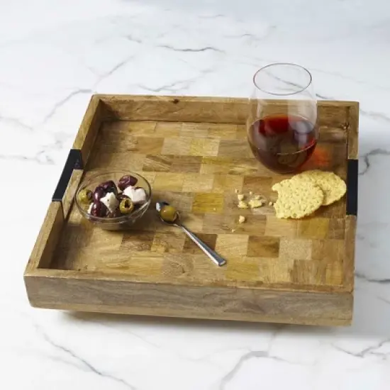 Mikasa Avery Square Lazy Susan Serving Tray, 14" Mango Wood & Iron Rotating Turntable, Dining Table Spinner for Appetizers, Cheese Displays, Cocktails image {4}