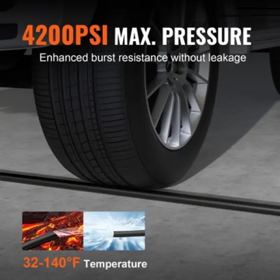 VEVOR Pressure Washer Hose, 100FT, 1/4" Kink Free M22-14mm Brass Thread Replacement For Most Brand Pressure Washers, 3/4'' Bending Radius, Black image {5}