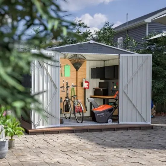 8 x 6 FT Outdoor Waterproof Garden Tool Storage Sheds with Metal Foundation with Floor Frame,with Lockable Doors & Air Vents, for Backyard, Lawn, Gray image {10}