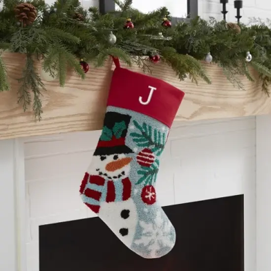Personalization Mall Snowman Embroidered Initial Hooked Christmas Stockings image {1}