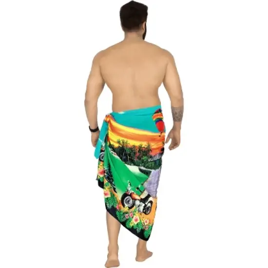 LA LEELA Men's Lava Lava Hawaiian Vacation Sarongs Summer Long Beach Cover Up Swimwear Holidays Pareo Beachwear for Men One Size Green, Floral image {3}