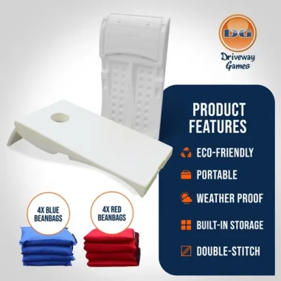 Driveway Games 2 by 4 Foot All Weather Indoor and Outdoor Portable Cornhole Boards with Locking Bag Storage and Bean Bags, White (2 Pack) image {3}