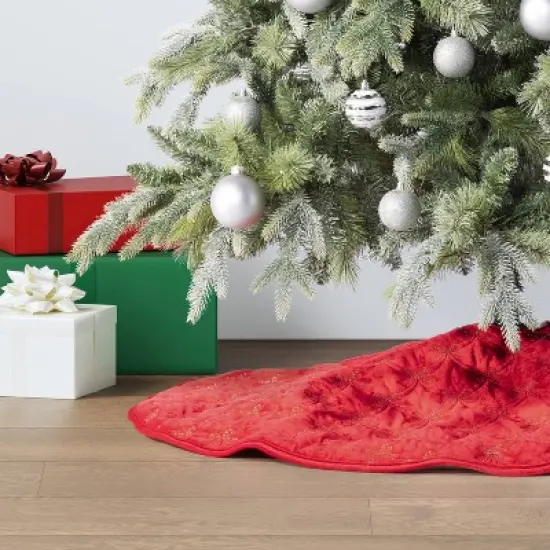 48" Christmas Embroidered Bow Velvet Tree Skirt Red - Wondershop&trade; image {1}