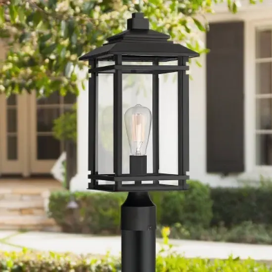 John Timberland Mission Outdoor Post Light Fixture Matte Black Metal 19 1/2" Clear Glass for Exterior House Porch Patio Deck Home image {1}