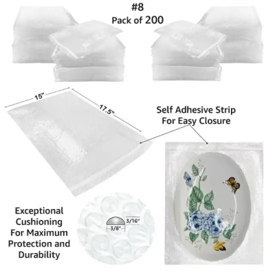 UOFFICE 200 Bubble Out Bags 15" x 17.5" Self-Sealing Pouches image {1}
