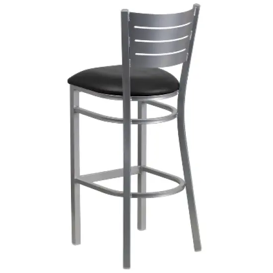 Emma and Oliver Silver Slat Back Metal Restaurant Dining Barstool image {6}