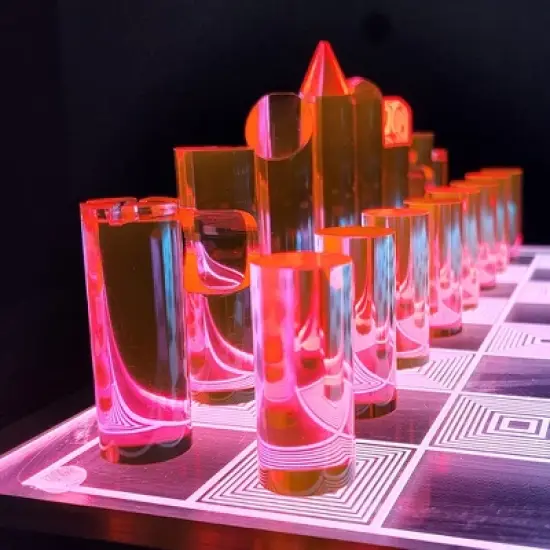 OnDisplay 3D Luxe Acrylic Fire & Ice LED Light Glowing Chess Set image {8}